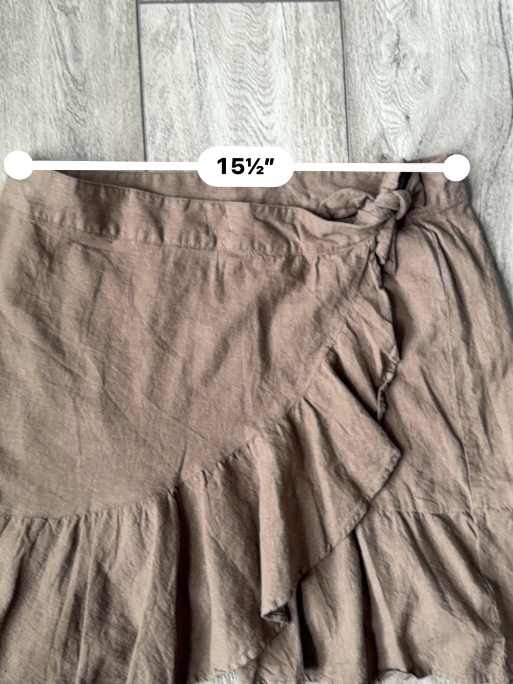 Free People- Tan Wrap Ruffle Linen Skirt- Summer Concert Ready! - Picture 8 of 9